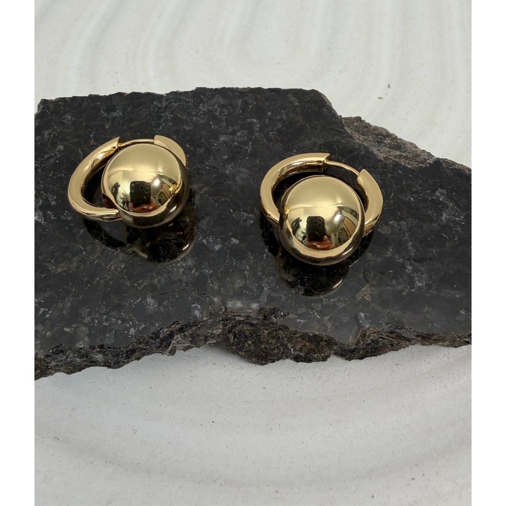 Gold Tone Orb Drop Hoop Earrings Minimalist Statement Ball Earrings